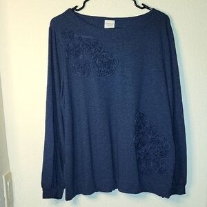 Chico's Weekends French Terry Floral Applique Sweatshirt, 2, EUC
